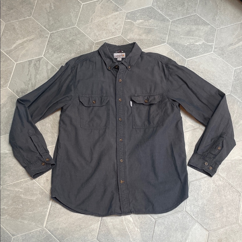 Carhartt Men’s Fort Lightweight Chambray Button-Up Shirt – Gray – Size L